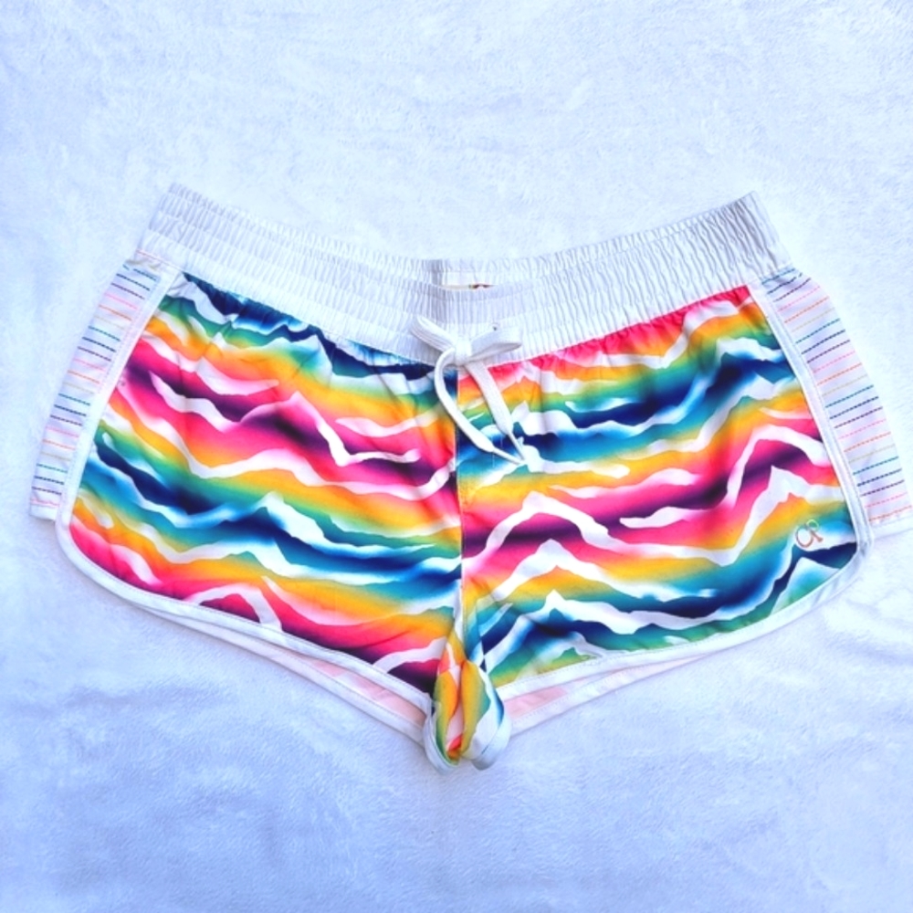 O P ♡ NWOT Sweet Cute 'n Sexy Multi Color Design Tie Front Swim Boardshorts XL
